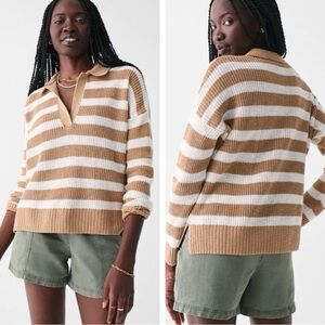 Faherty Miramar Polo Sweater | Natural
Stripe | Linen Cotton.  Size Large